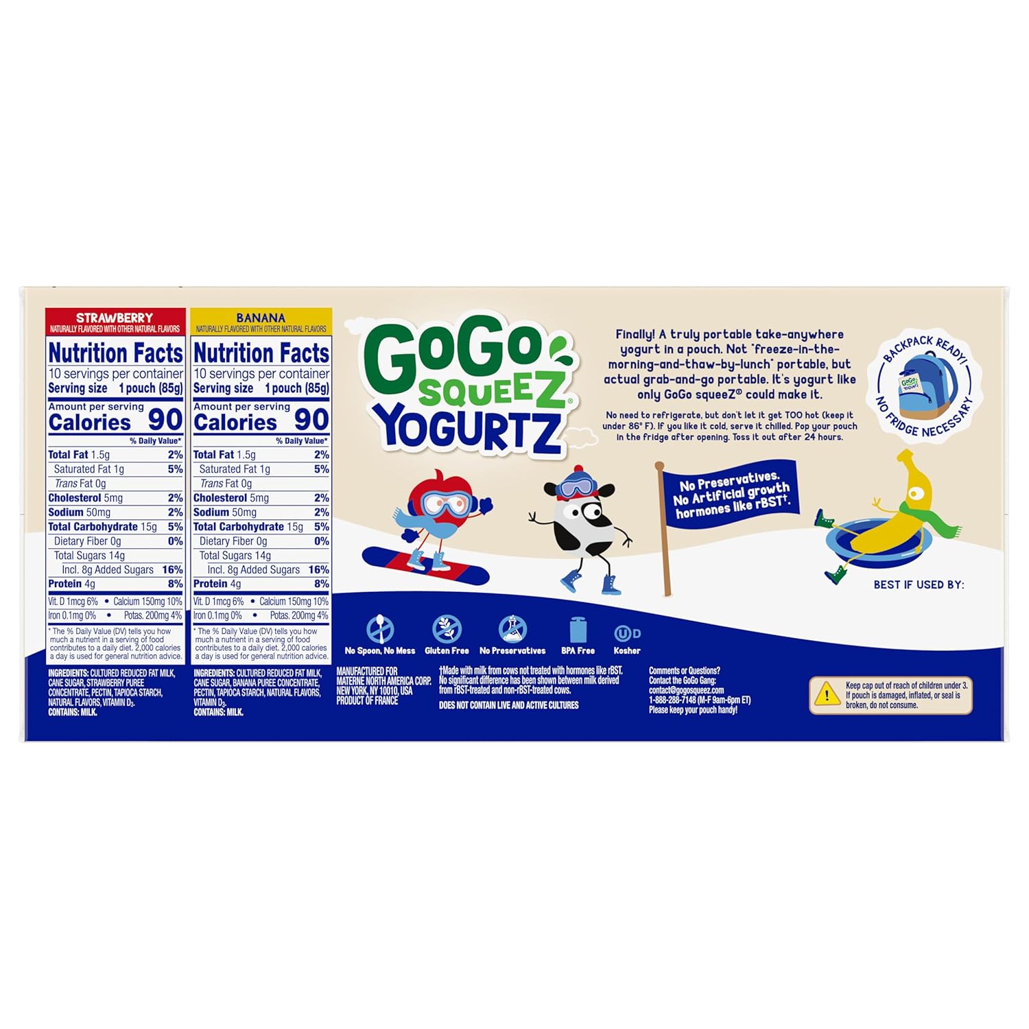 GoGo squeeZ yogurtZ Variety Pack, Strawberry & Banana, 3 oz (Pack of 20)