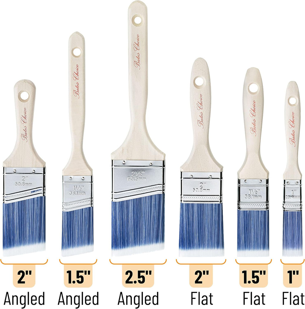 Bates- Paint Brushes, 6 Pack, Treated Wood Handle, Paint Brushes for Walls