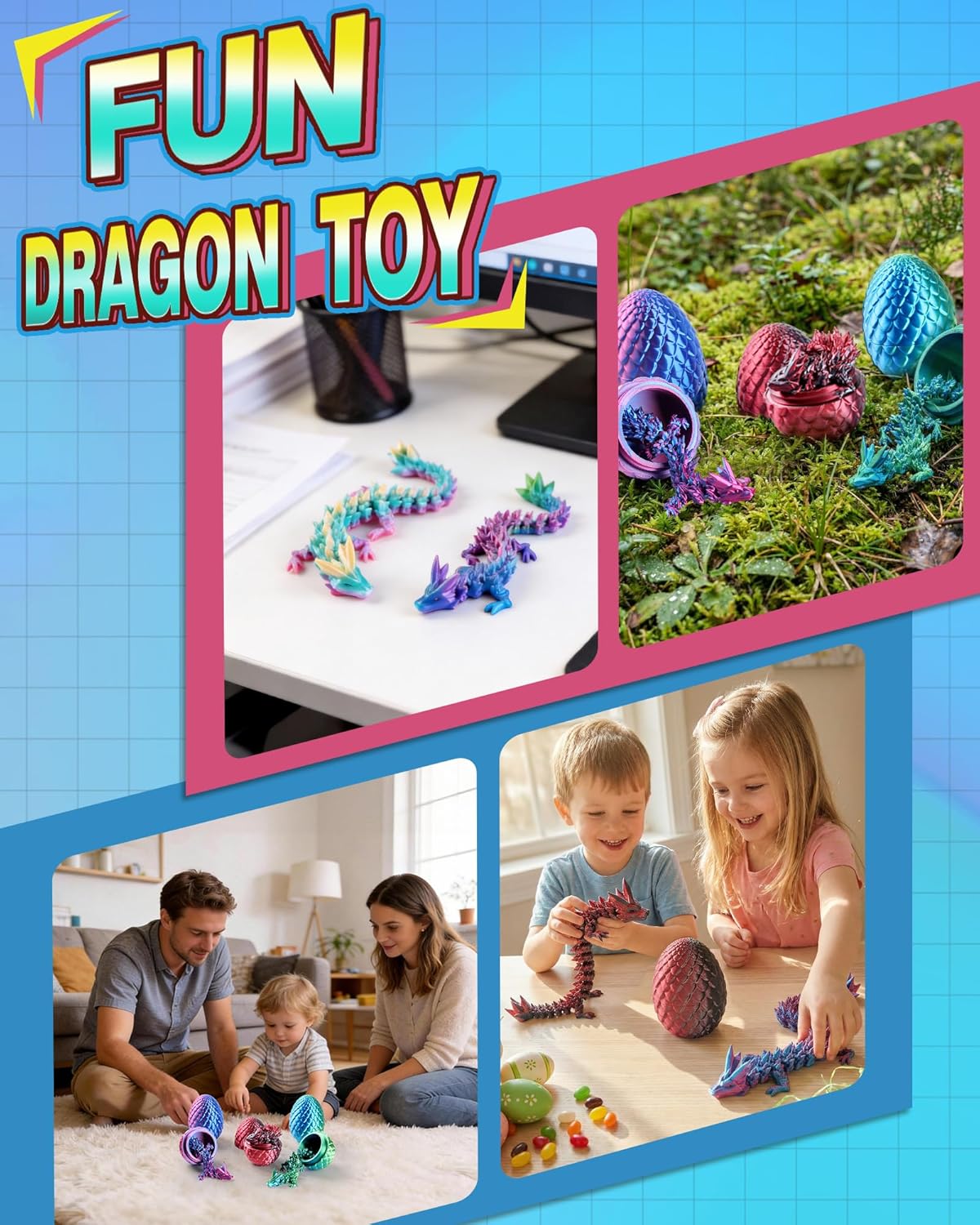 Rapean 8" 3D Printed Dragon Eggs, Easter Basket Stuffers for Kids and Teens