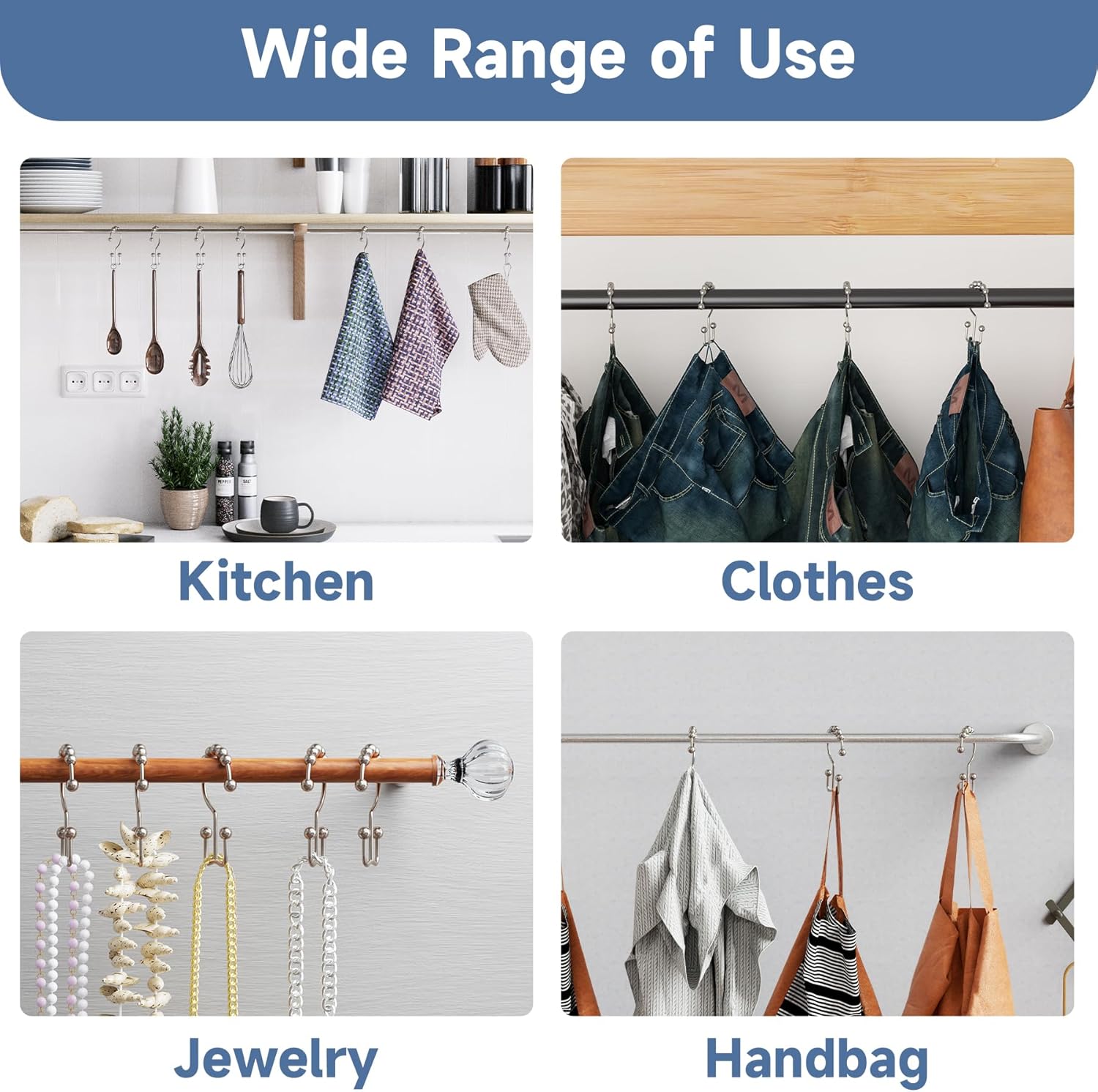 Titanker Shower Curtain Hooks Rings, Rust Resistant Metal Double Glide Shower