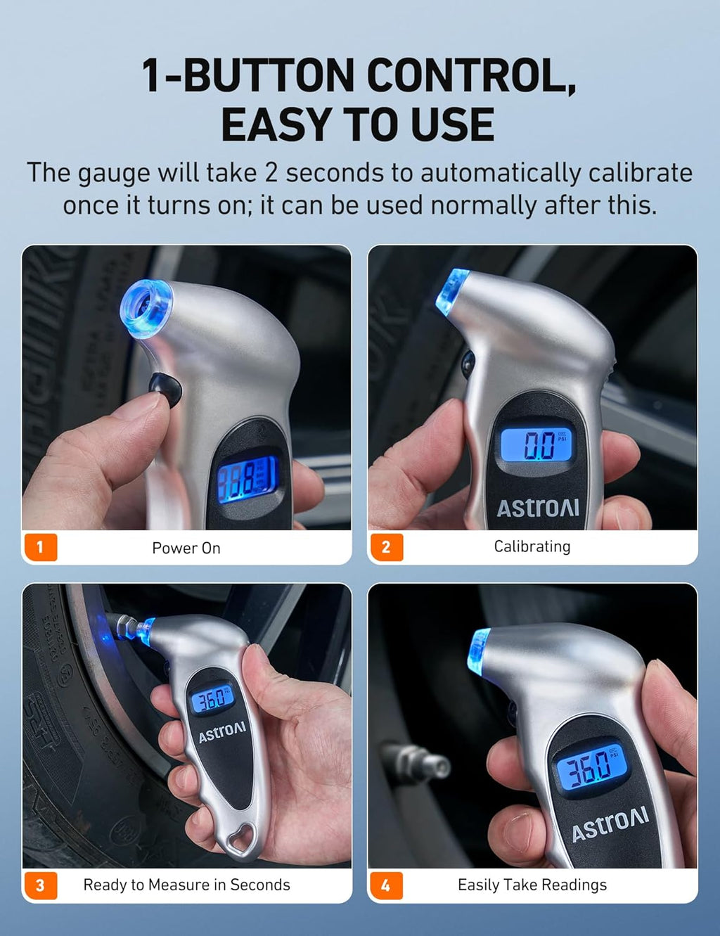 AstroAI Digital Tire Pressure Gauge 0-150PSI Calibrated to ANSI B40.7
