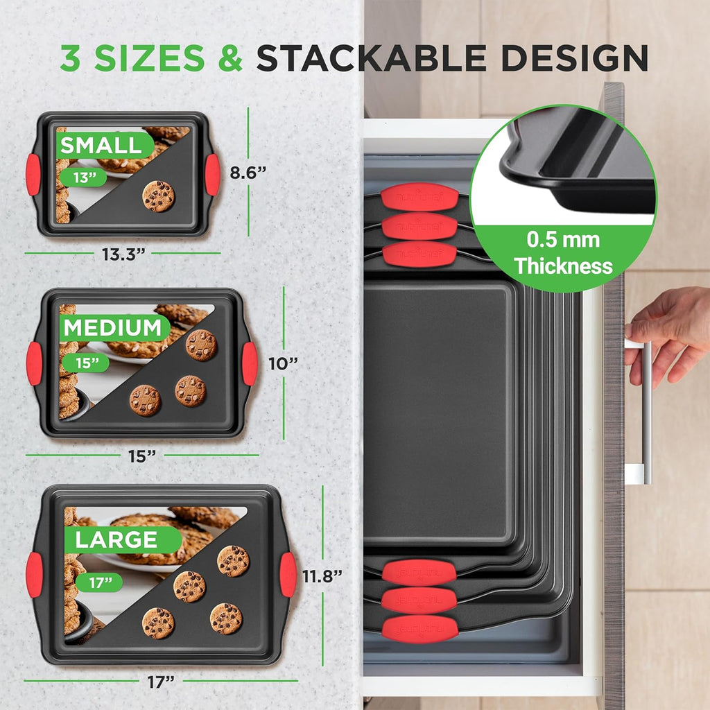 NutriChef 3-Piece Nonstick Kitchen Oven Baking Pans - Premium & Stylish