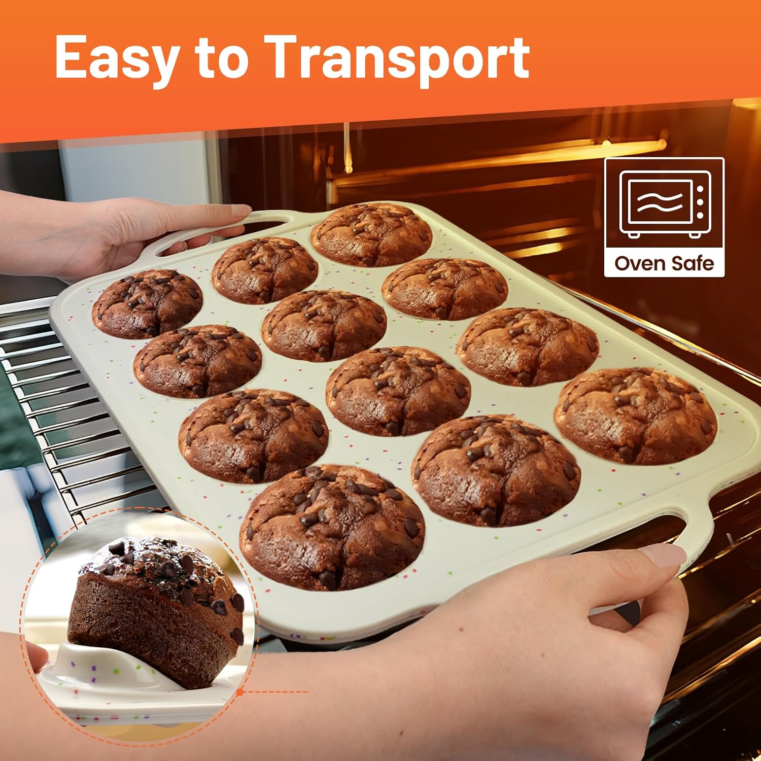 Vinino 2Pack Silicone Muffin Pan for Baking with Metal Reinforced Frame, 12