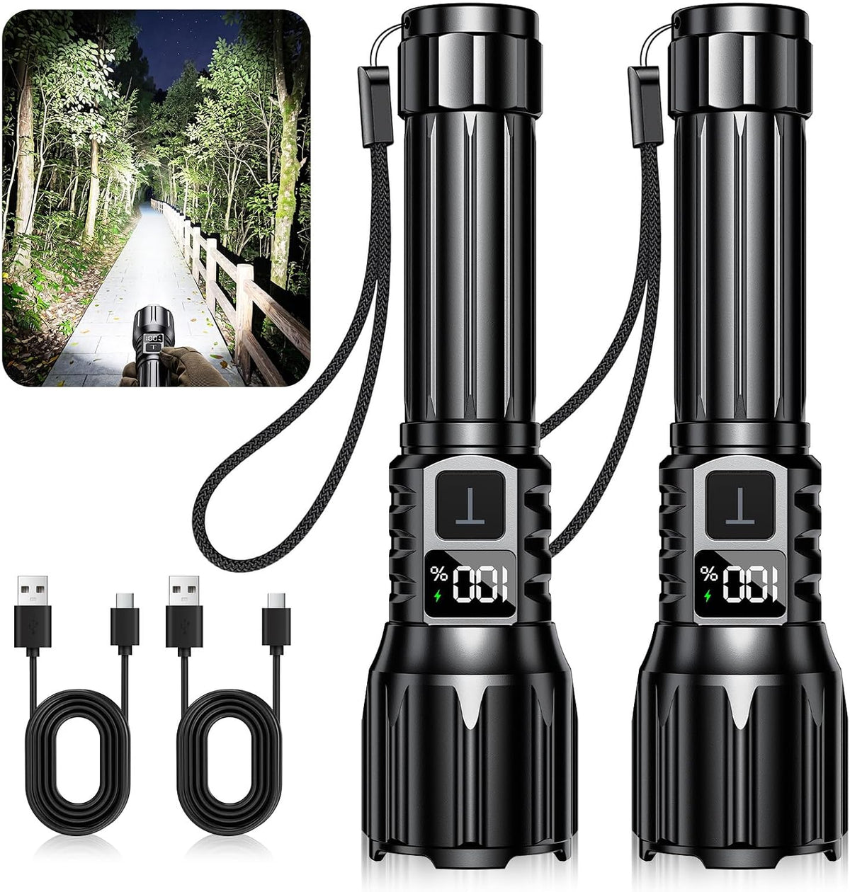2Pack Rechargeable Flashlights, Super Bright High Lumens Flashlight