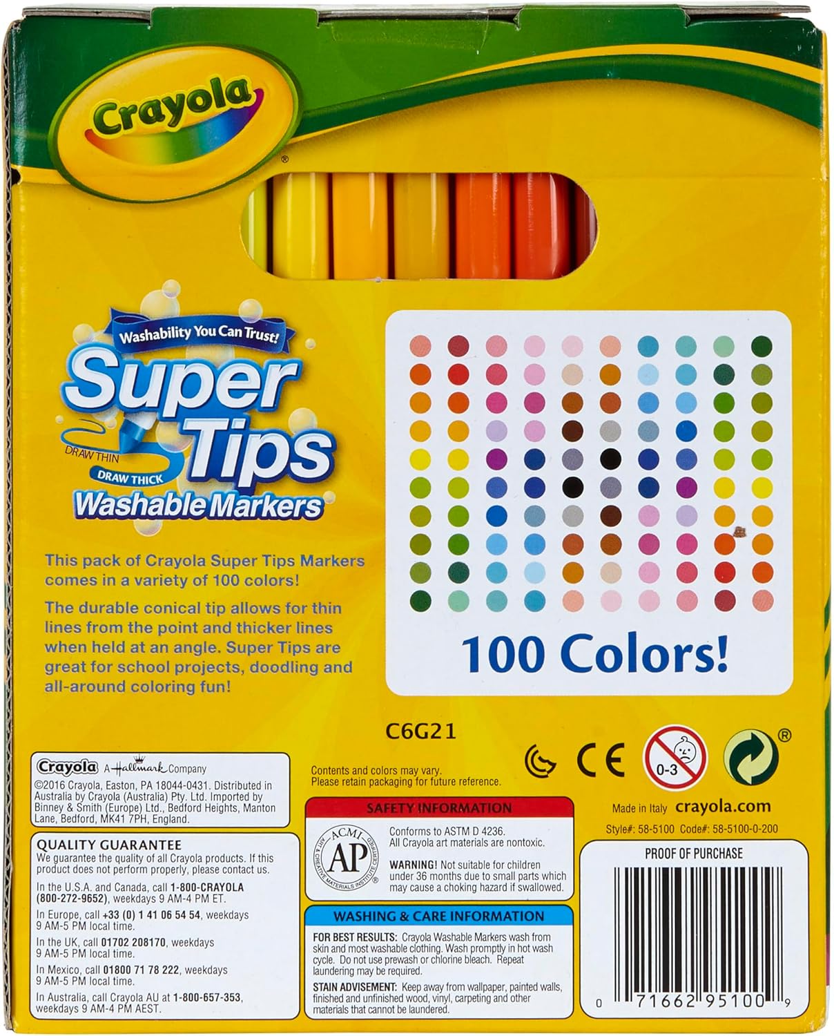 Crayola Super Tips Marker Set (100ct), Fine Point Washable Markers, Drawing