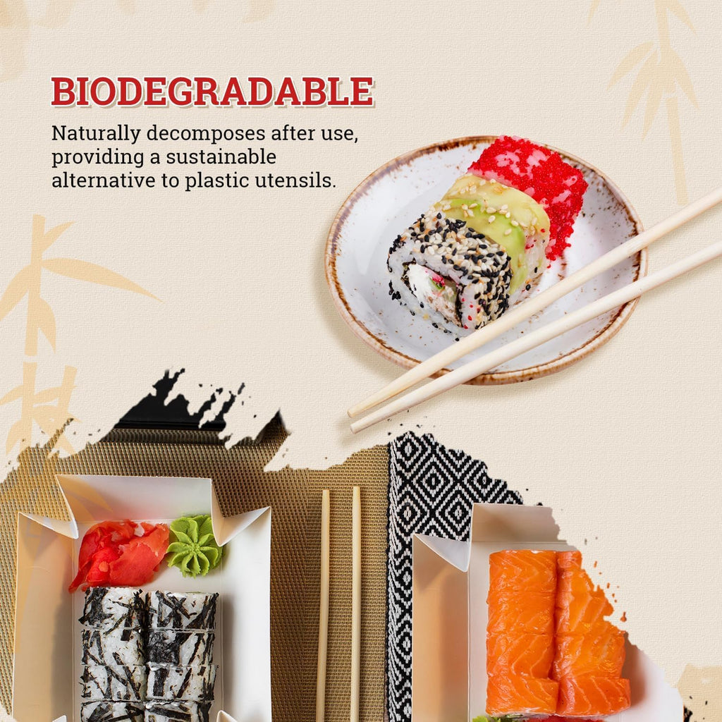 52USA Disposable Bamboo Chopsticks (100 Sets) - 9'' Long, UV Treated