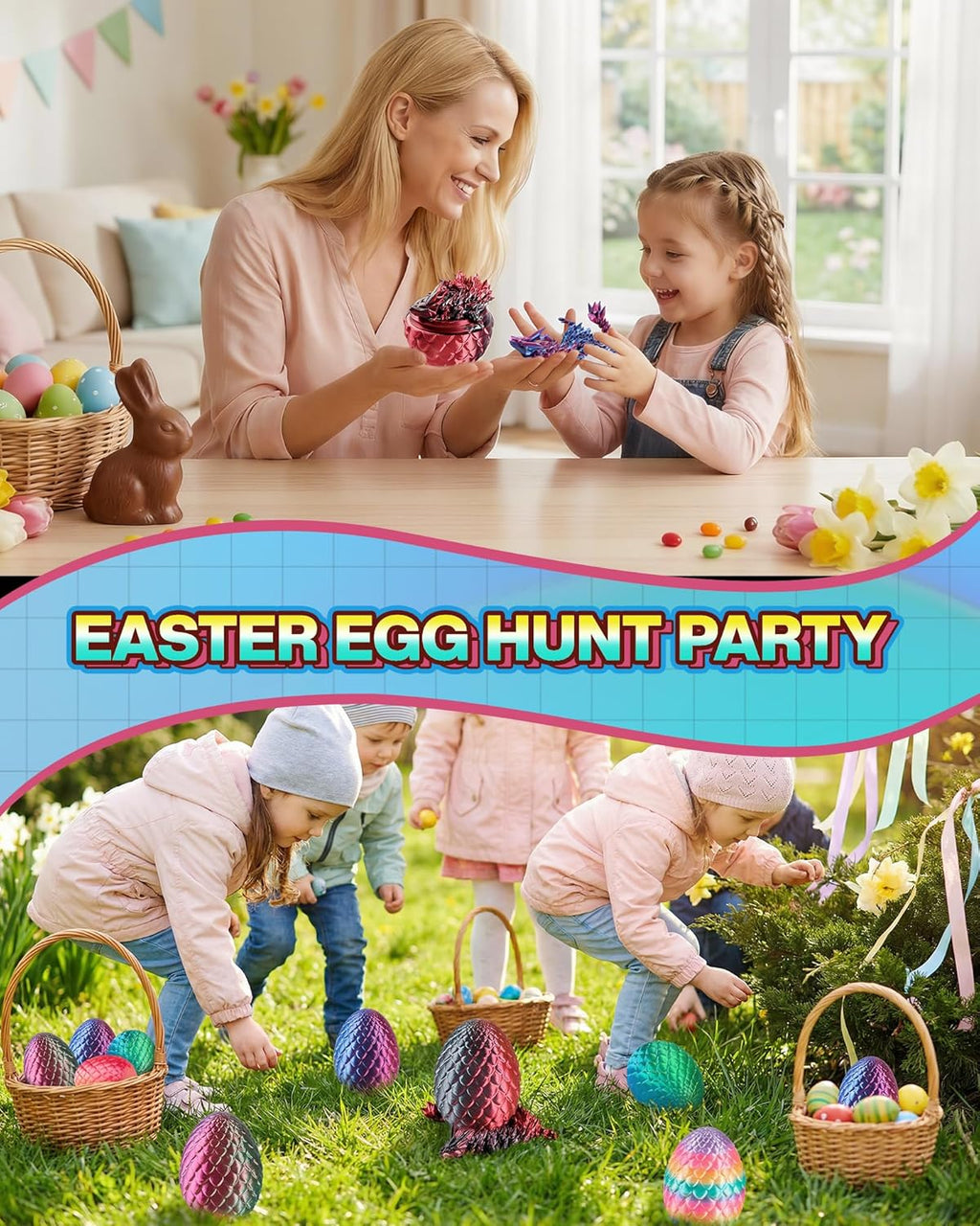 Rapean 8" 3D Printed Dragon Eggs, Easter Basket Stuffers for Kids and Teens