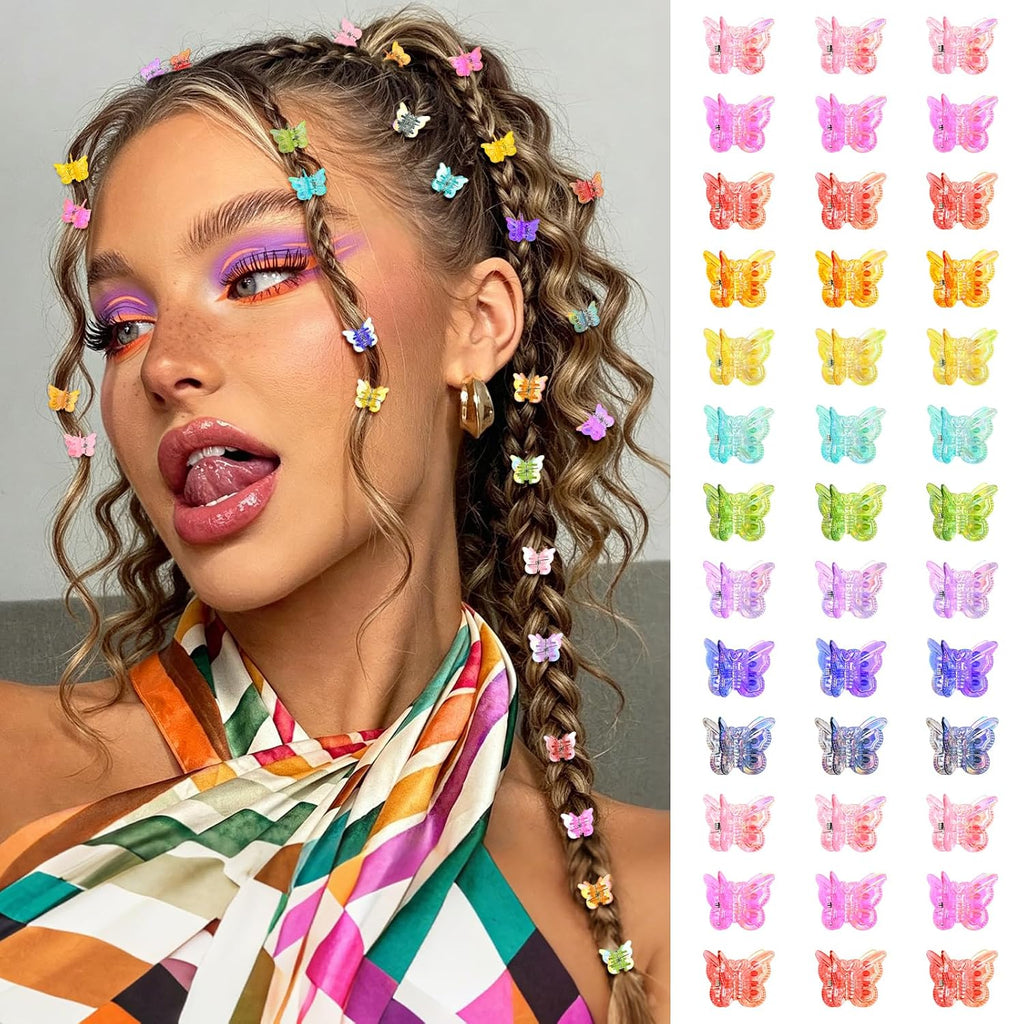 Mini Butterfly Hair Clips, Y2K 90s 50pcs Hair Accessories (Rainbow Plating)