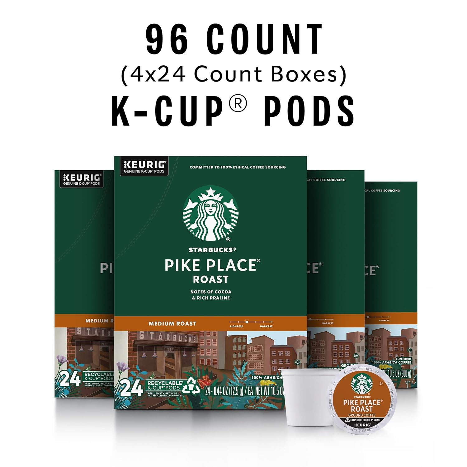 Starbucks K-Cup Coffee Pods, Medium Roast Hot or Iced Coffee, Pike Place