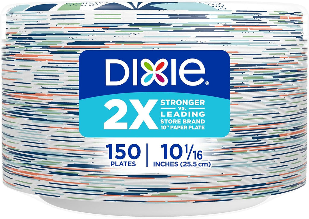 Dixie Large Paper Plates, 10 Inch, 150 Count, 2X Stronger*, Microwave-Safe