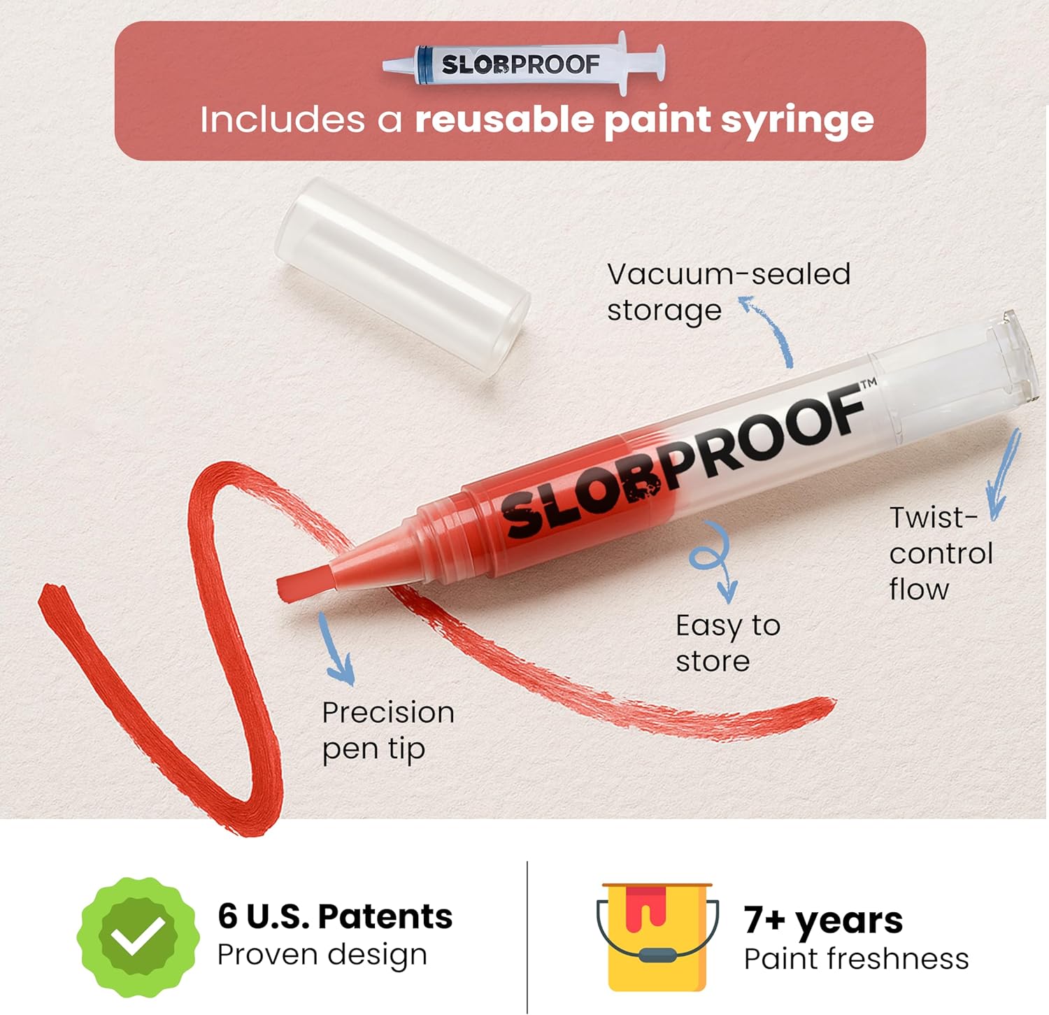 Slobproof Refillable Touch-Up Paint Pen, Mess-Free, Reusable Wall Paint