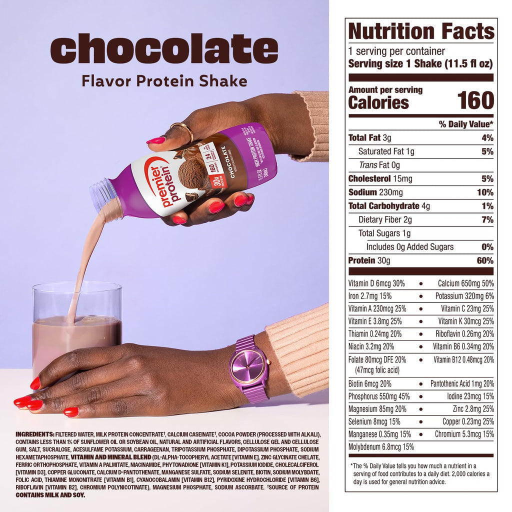 Premier Protein Shake, Chocolate, 30g Protein, No Added Sugar, 24 Vitamins &