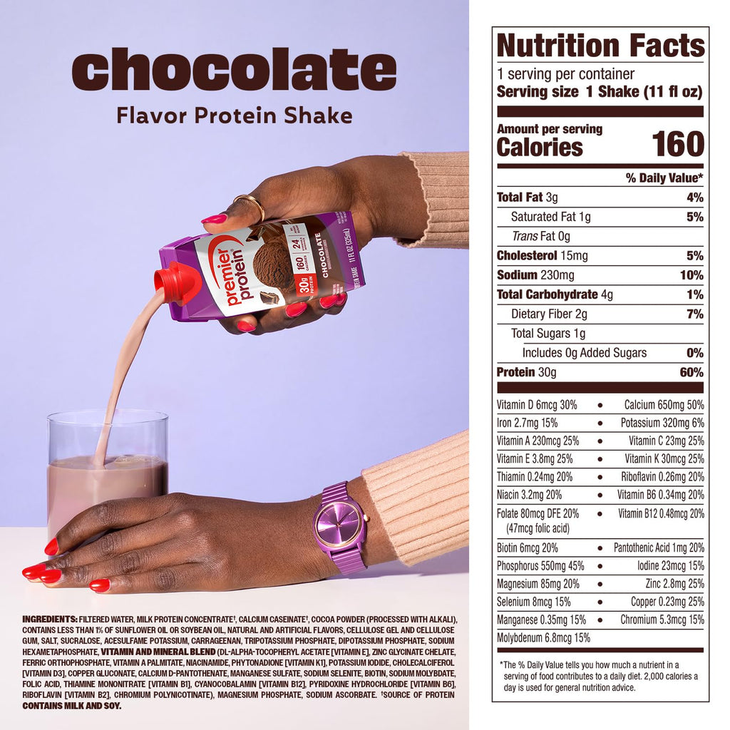 Premier Protein Shake, Chocolate, 30g Protein, No Added Sugar, 24 Vitamins &