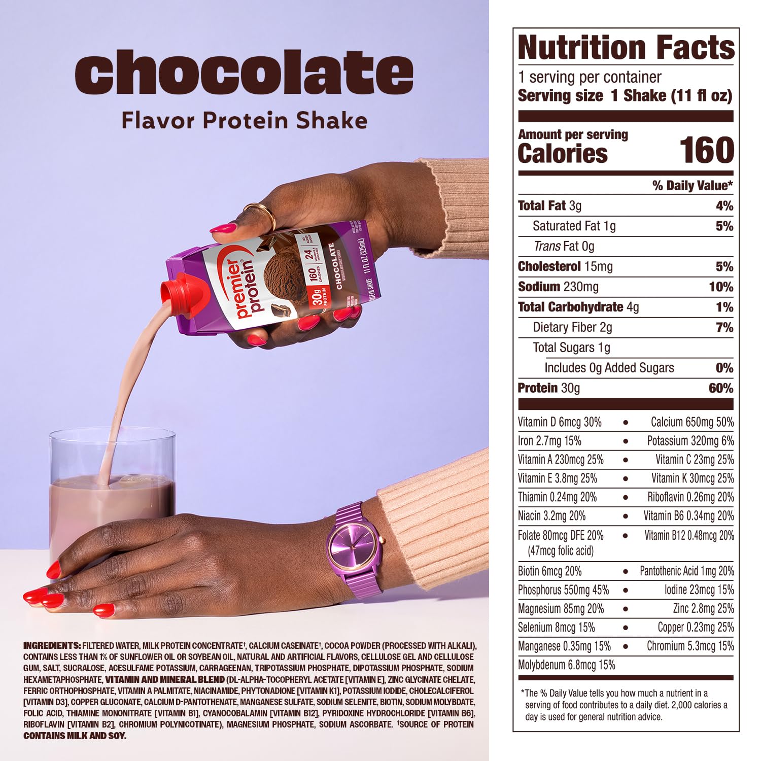 Premier Protein Shake, Chocolate, 30g Protein, No Added Sugar, 24 Vitamins &