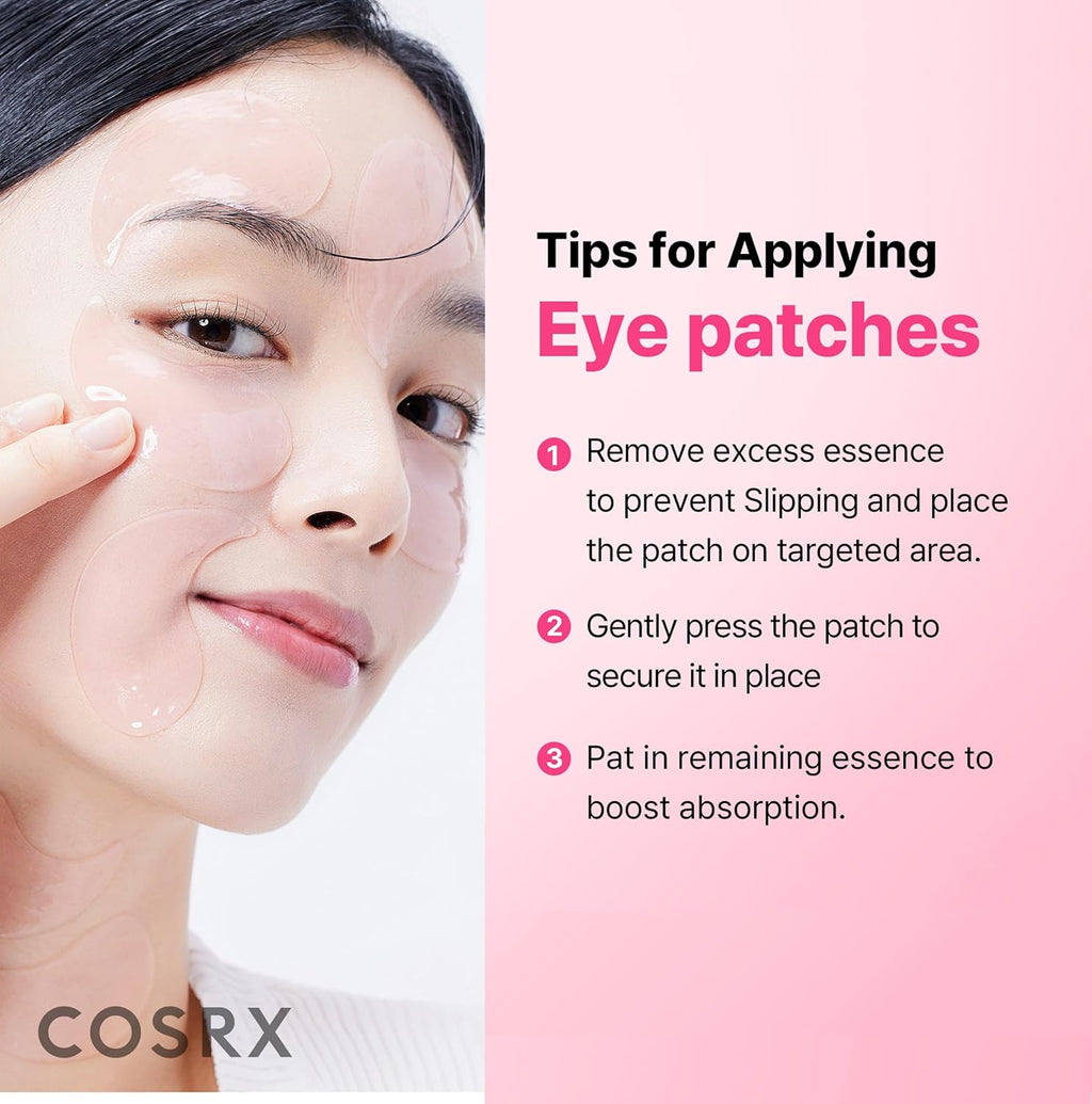 COSRX Pink Peptides Collagen Hydrogel Eye Patch for Puffy Eyes, Dark Circles