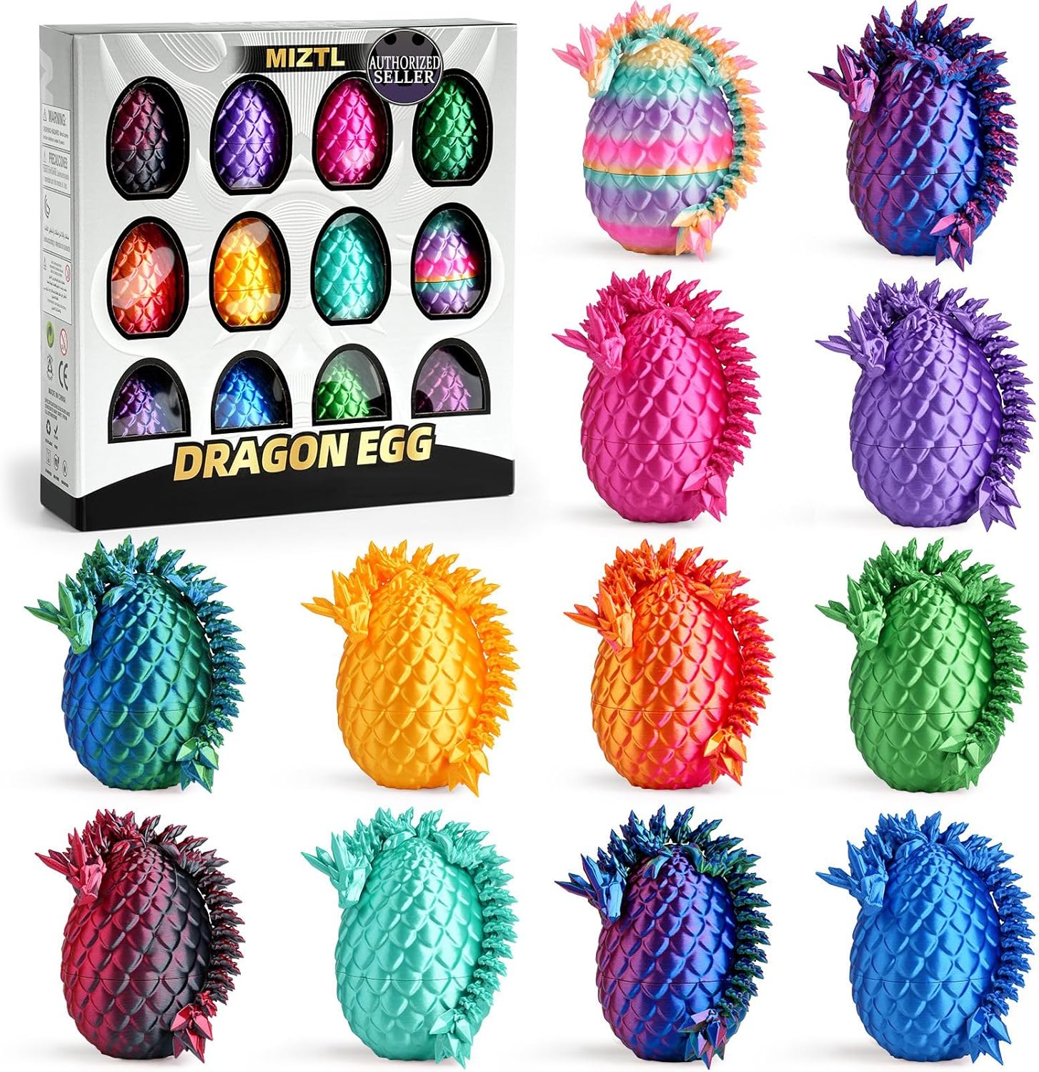 12PACK 3D Printed Dragon Eggs, Easter Basket Stuffers for Children and Teens