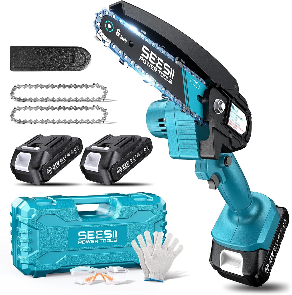 Seesii Mini Chainsaw, 6-inch Mini Chainsaw Cordless, Handheld Electric Power