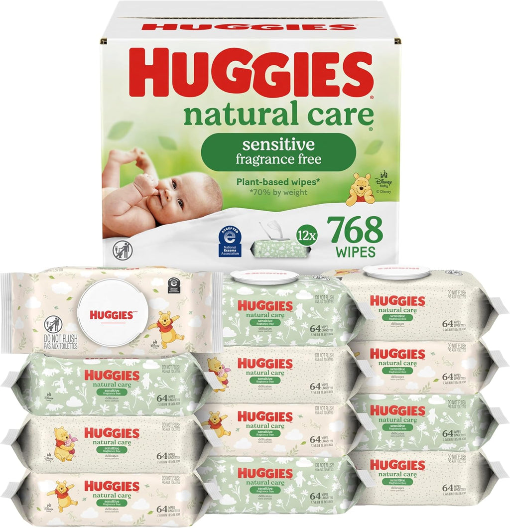 Huggies Natural Care Sensitive Baby Wipes, Unscented, Hypoallergenic, 99%