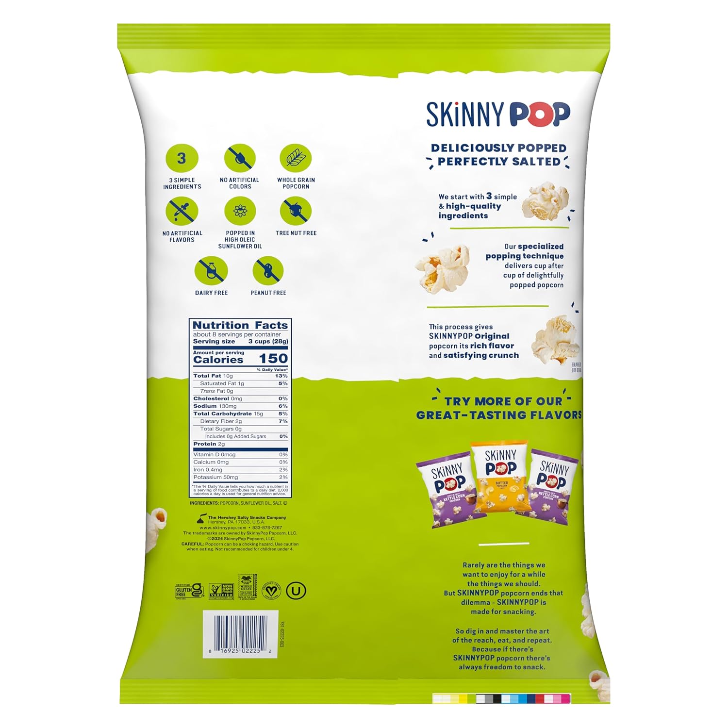 SkinnyPop Popcorn, Original, Whole Grain, Dairy-Free Snack, 8oz Family Size