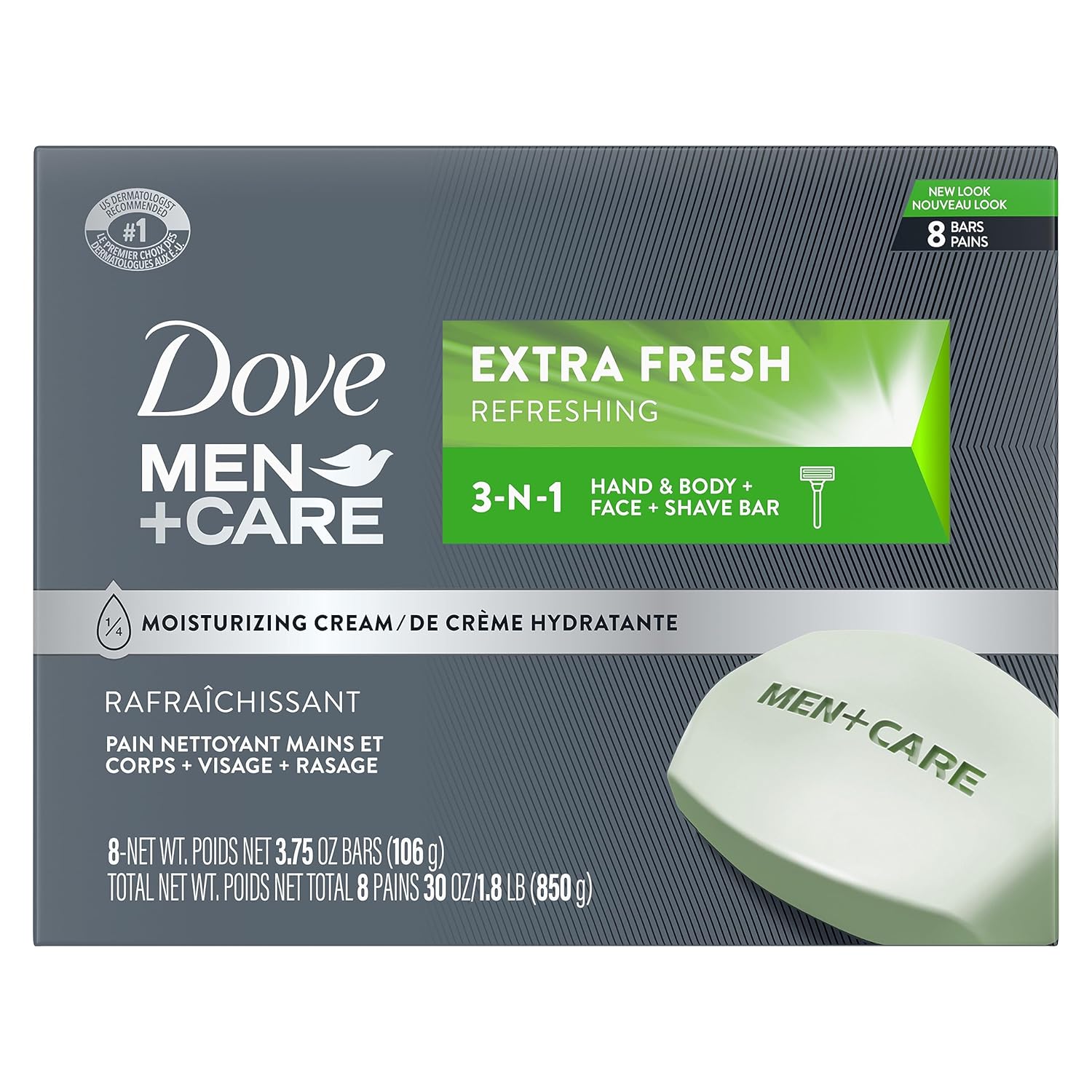 DOVE MEN + CARE 3 in 1 Bar Cleanser for Body, Face, and Shaving Extra Fresh
