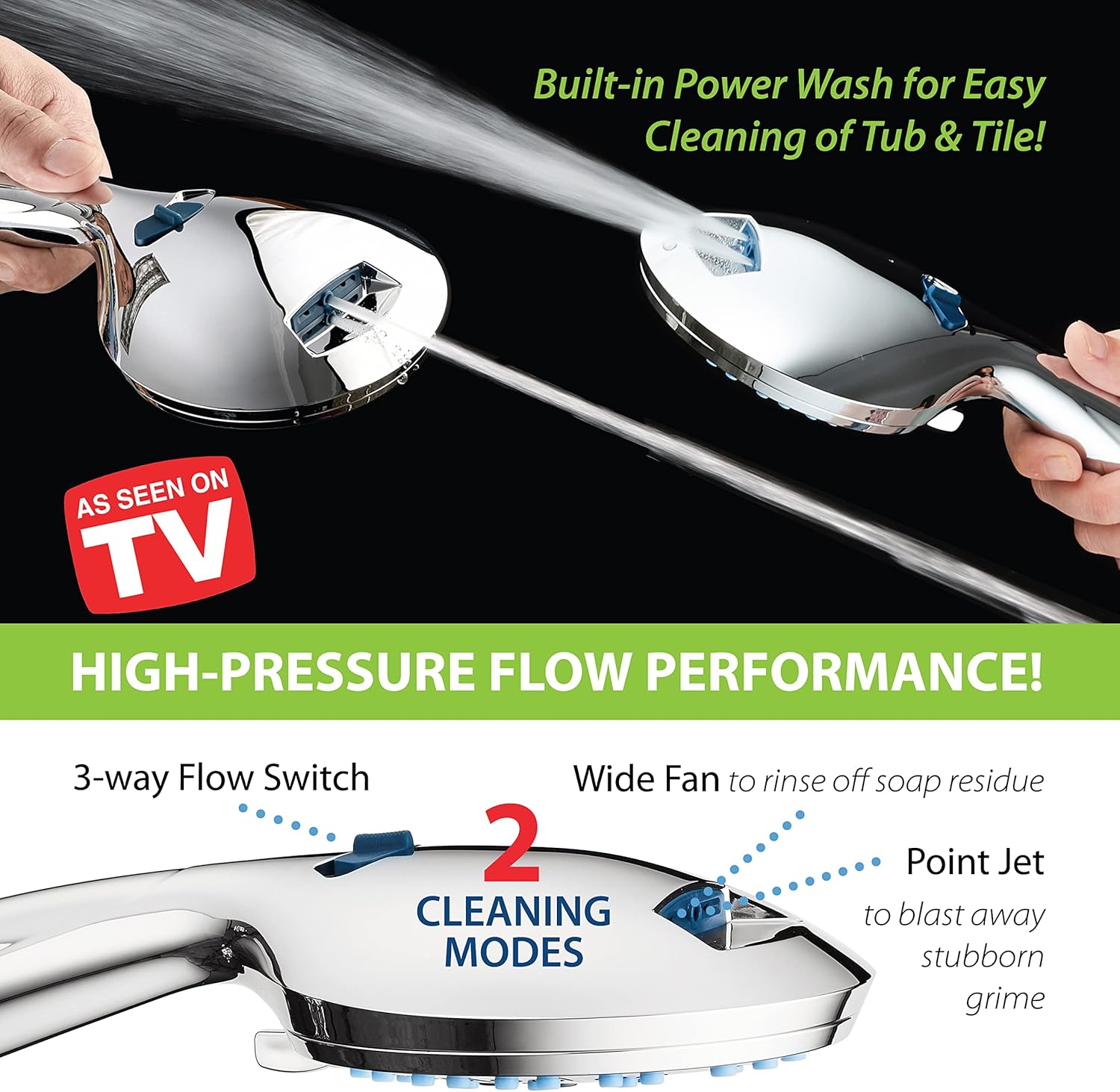 AquaCare High Pressure 8-mode Handheld Shower Head - Anti-clog Nozzles