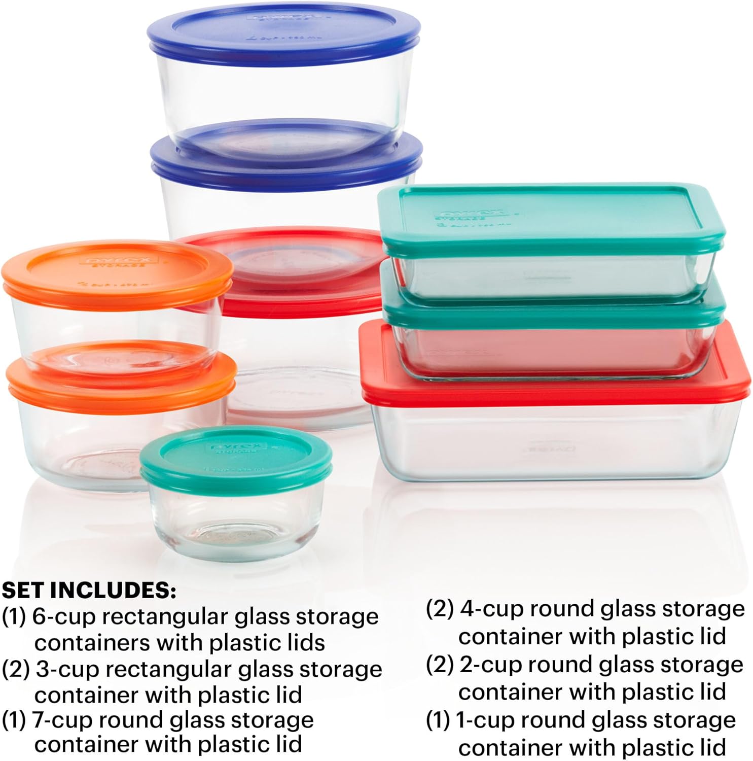 Pyrex Simply Store (9-Pack) Mixed Sized Glass Food Storage Set, Round &