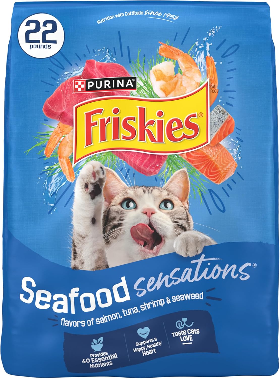 Purina Friskies Dry Cat Food Seafood Sensations With Salmon, Tuna, and Shrimp