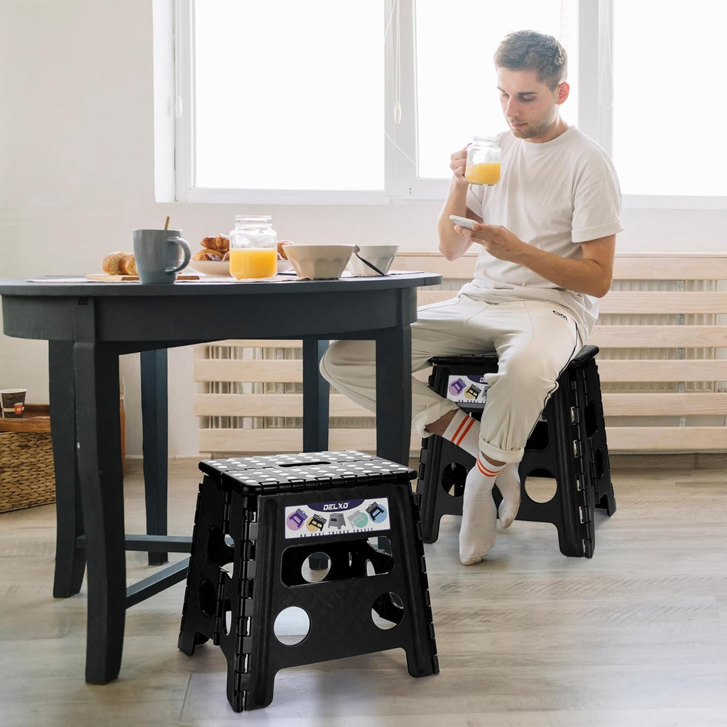 Delxo Folding Step Stool, 13 inch Non-Slip Foldable Stools Up to 300 LBS