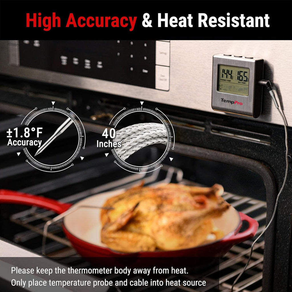 TempPro TP16 Large LCD Digital Cooking Food Meat Thermometer for Smoker Oven