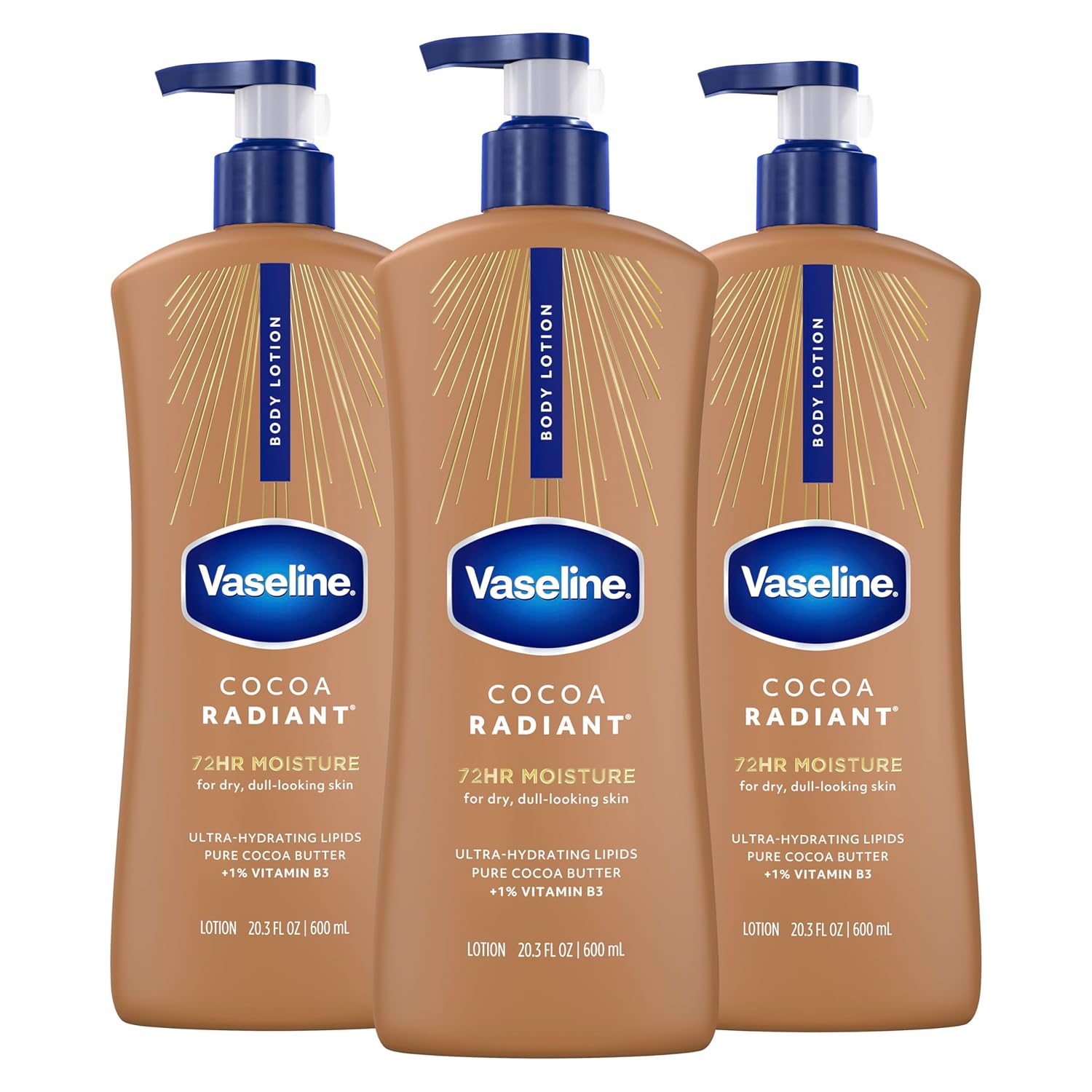 Vaseline Intensive Care Body Lotion Cocoa Radiant 3 count for Dry Skin Lotion