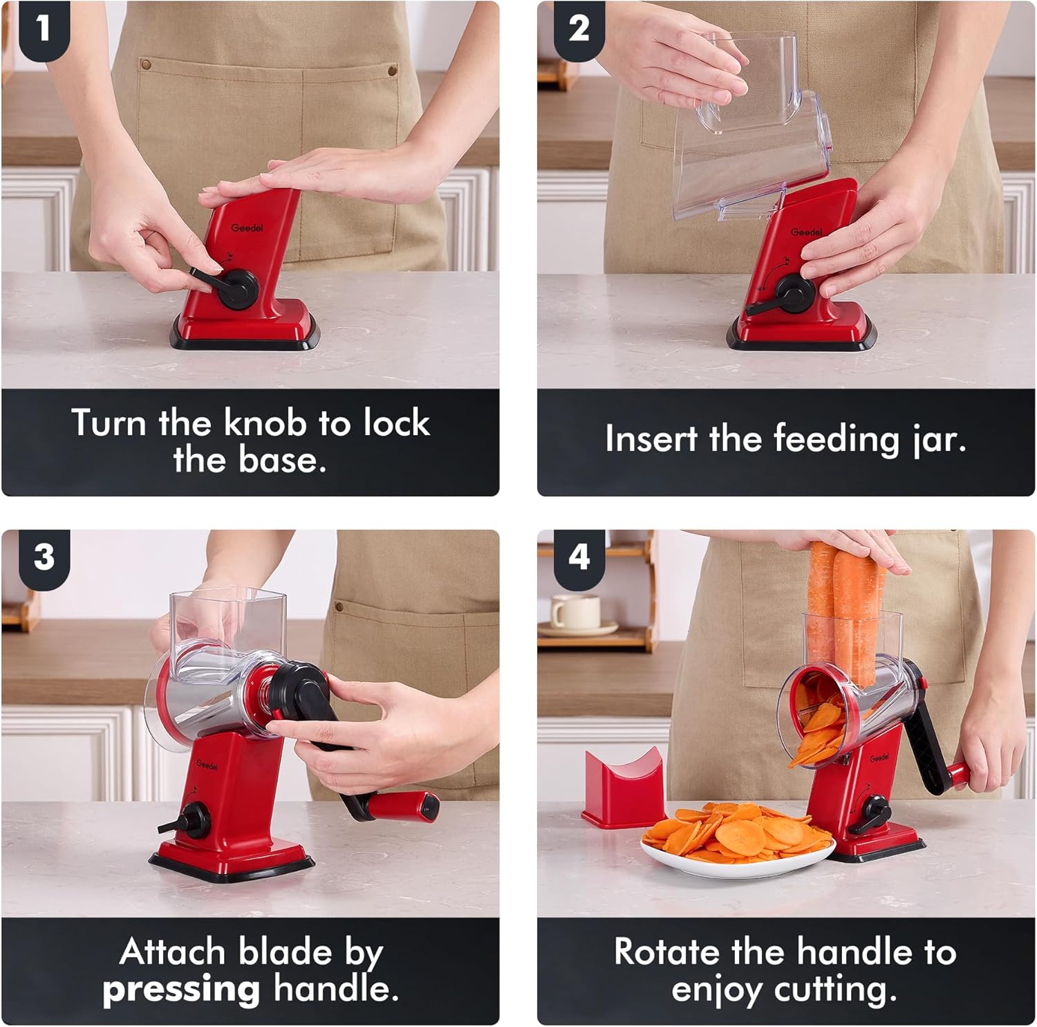 Geedel Rotary Cheese Grater, Kitchen Mandoline Vegetable Slicer with 3
