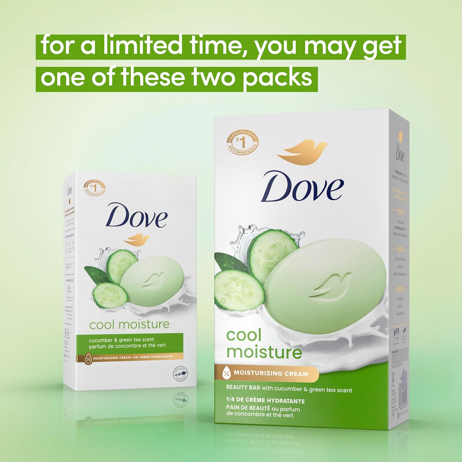 Dove Beauty Bar Soap Cool Moisture Cucumber & Green Tea Scent, 8 Bars for