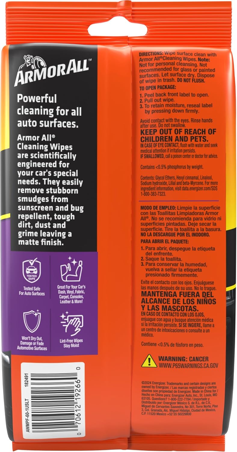 Armor All Car Interior Cleaner Wipes, Interior Cleaning Wipes for Cars