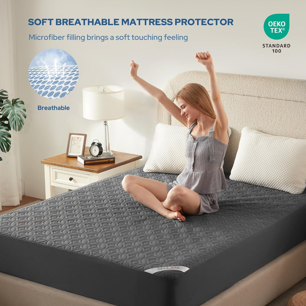 BEDLORE Waterproof Mattress Protector, Queen Size Mattress Pad Noiseless with