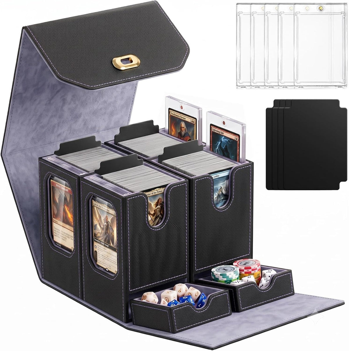 MTG Commander Deck Box, 4 Deck Card Storage Box with Handle - mtg commander deck box case