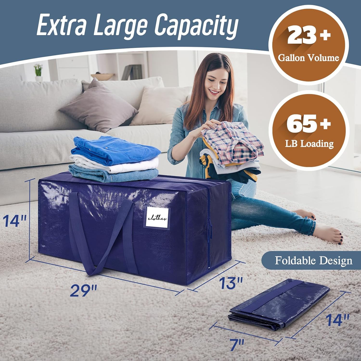 6 Pack Extra Heavy Duty Large Moving Bags with Strong Zipper & Comfortable