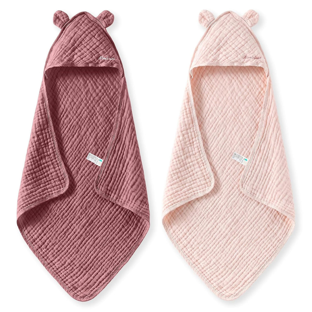 Momcozy 6-Layer Muslin Cotton Baby Towels with Hood, 32x32 Inch, Pink