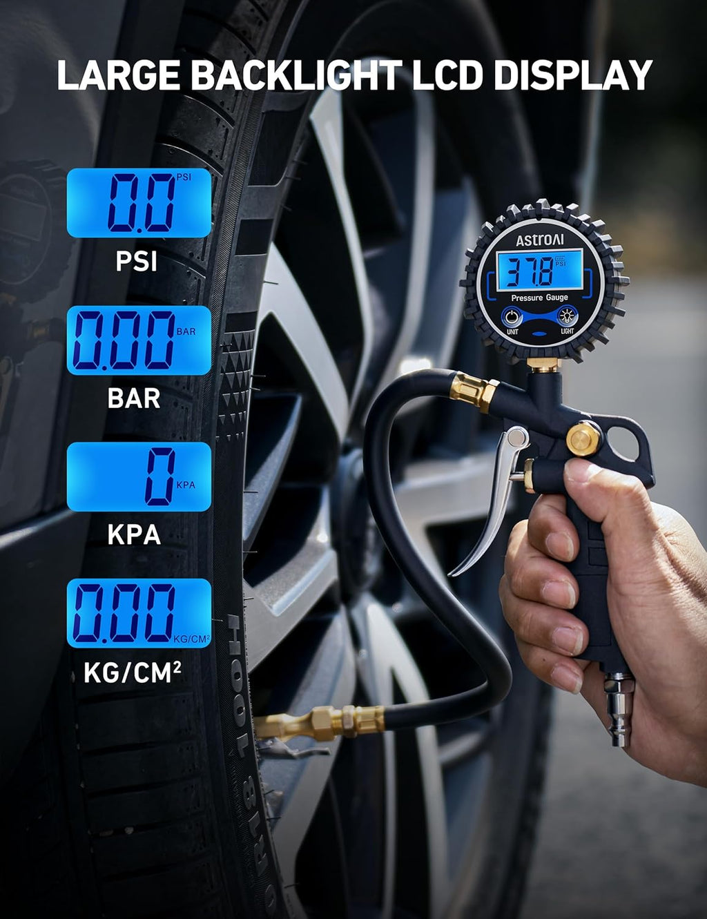 AstroAI Digital Tire Pressure Gauge with Inflator, 3-250 PSI Air Chuck &