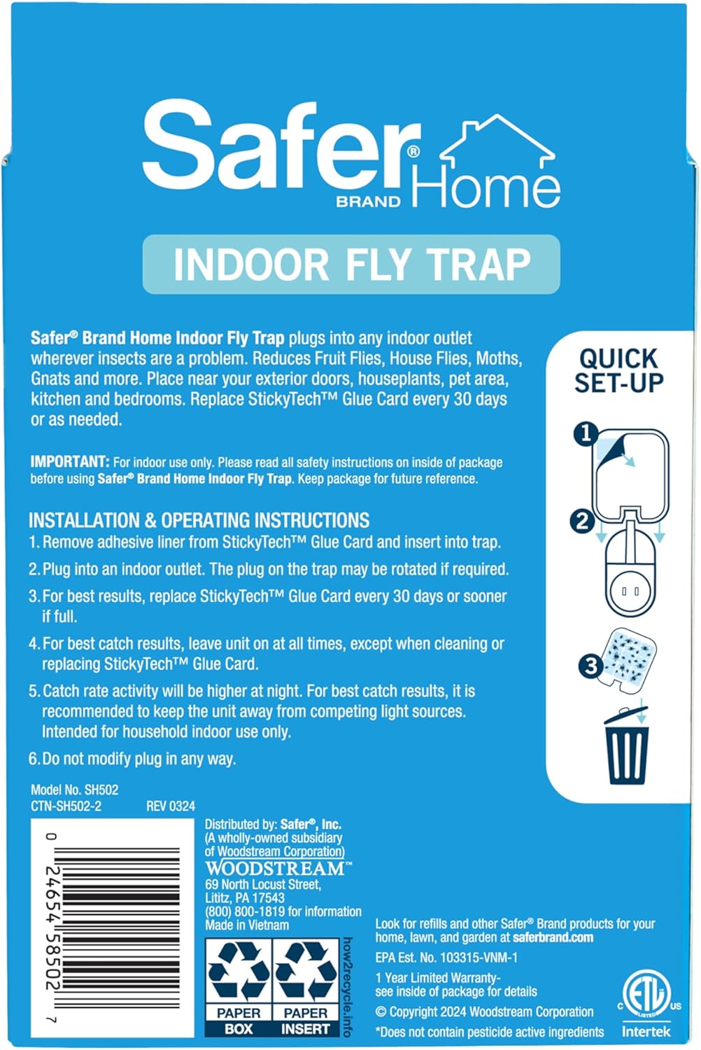 Safer Home Indoor Plug-In Fly Trap - SH502 - Effective Fruit Fly Traps for