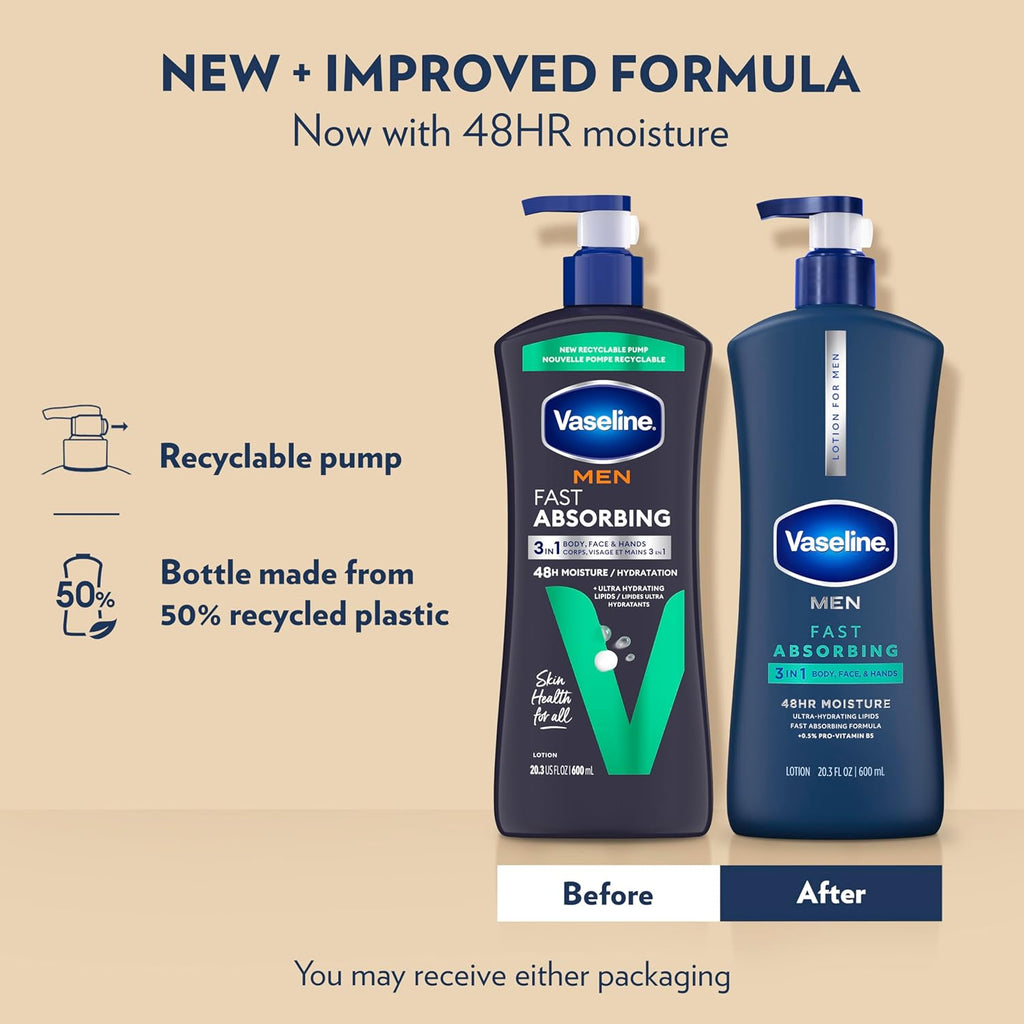 Vaseline Men's Healing Moisture Hand & Body Lotion For Dry or Cracked Skin