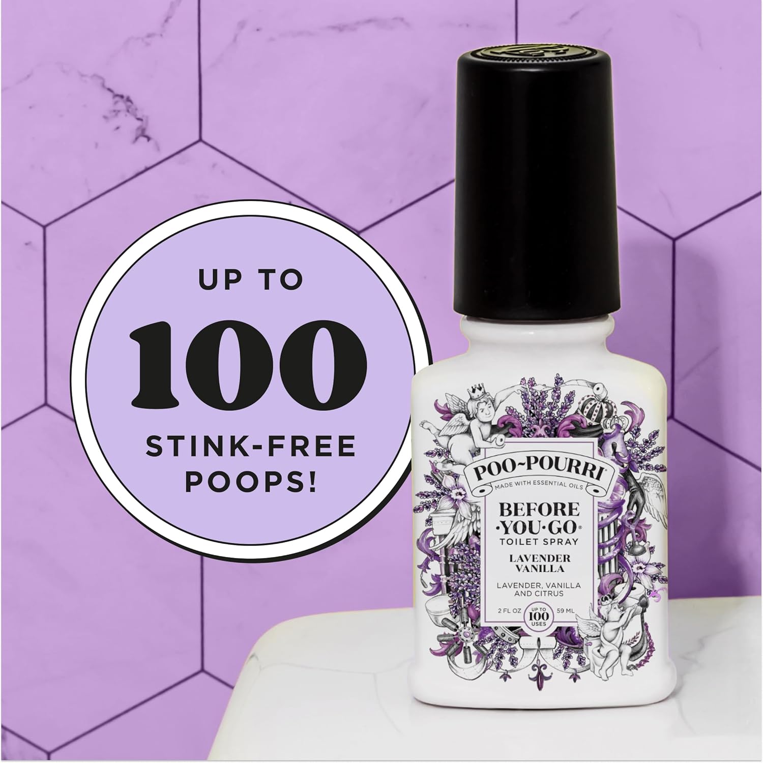 Poo-Pourri Before-You-Go Toilet Spray, Lavender Vanilla, 2 Fl Oz, Up to 100
