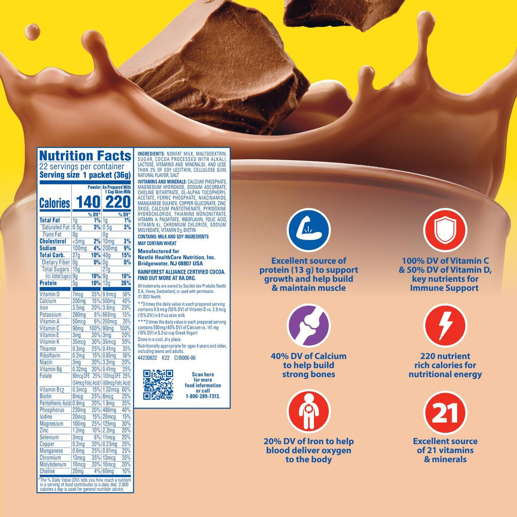 Carnation Breakfast Essentials Powder Drink Mix, Rich Milk Chocolate, 22
