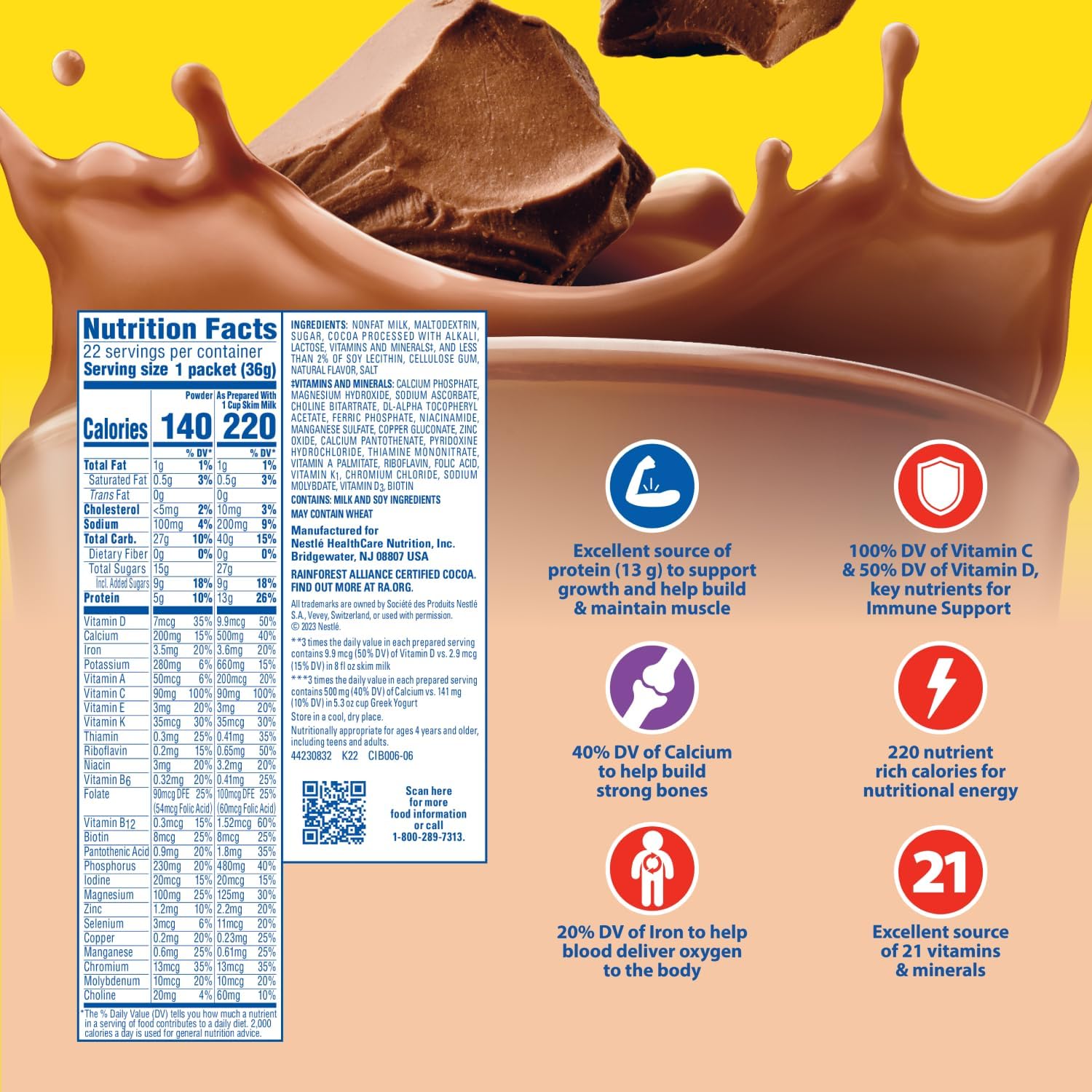 Carnation Breakfast Essentials Powder Drink Mix, Rich Milk Chocolate, 22
