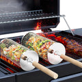 ivtivfu Rolling Grill Basket, Removable Wooden Handle, 304 Stainless Steel