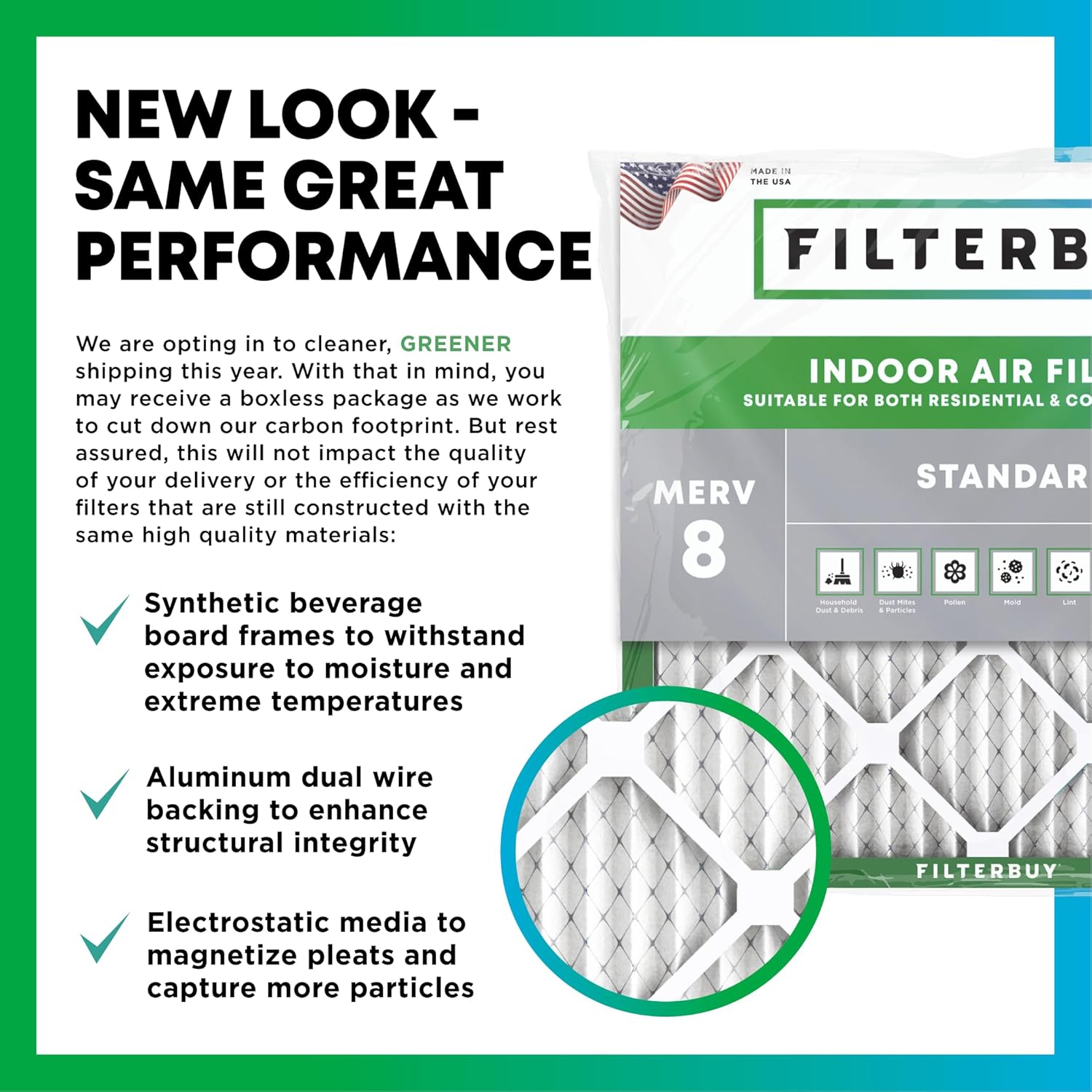 Filterbuy 16x25x1 Air Filter MERV 8 Essential Dust & Allergy Defense