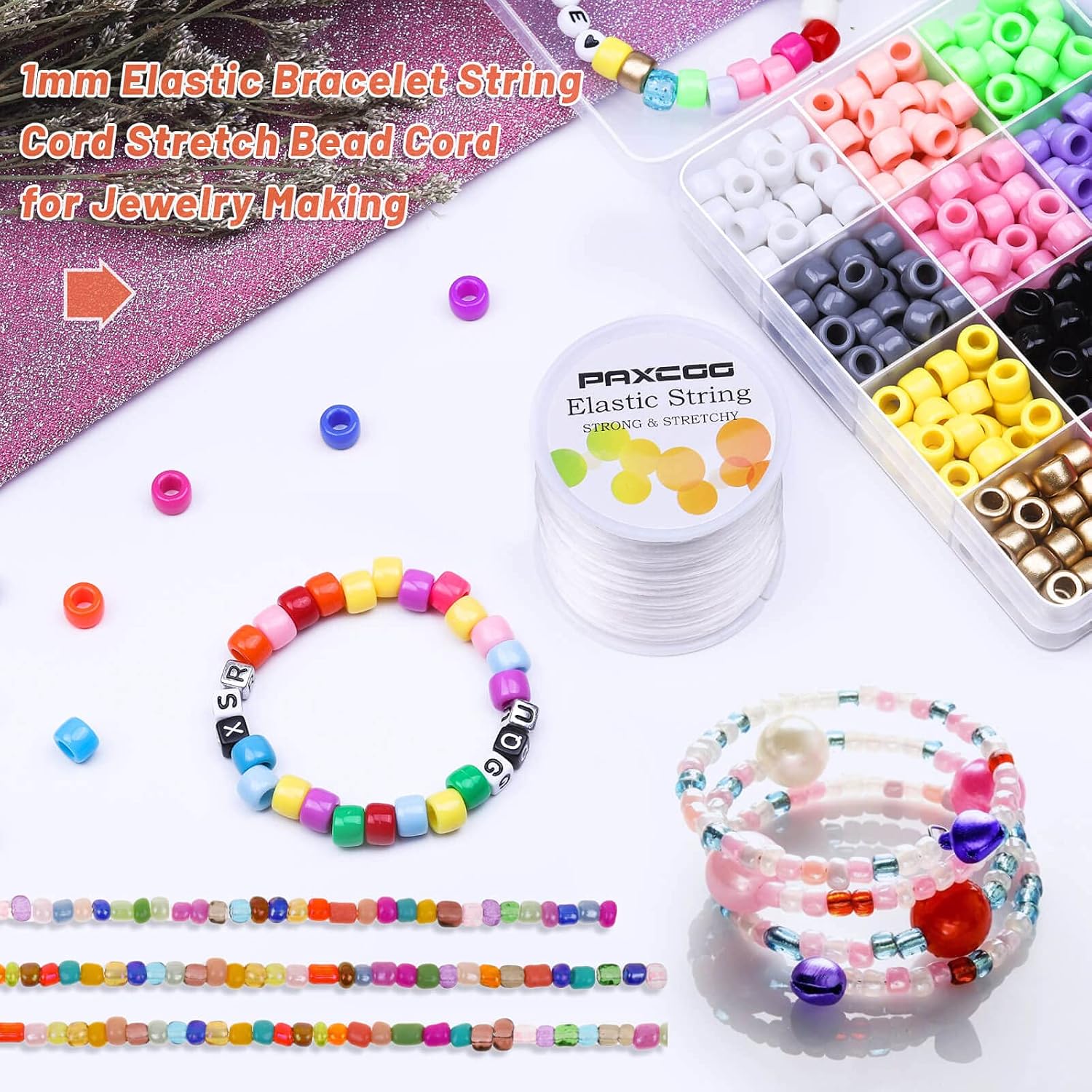 Paxcoo Elastic Bracelet String Cord Stretch Bead Cord for Jewelry Making and