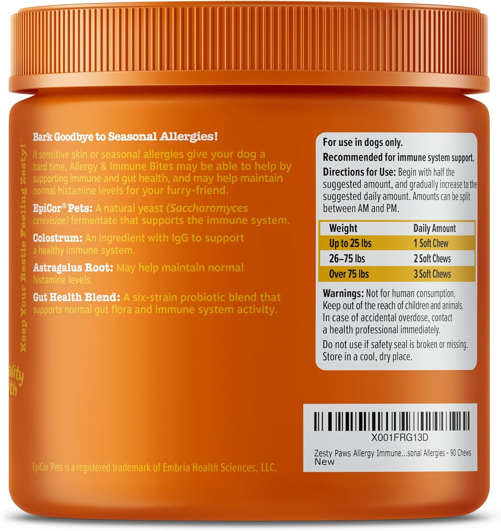 Zesty Paws Allergy Immune Bites - Dog Allergy Chews, Dog Probiotics for Itchy