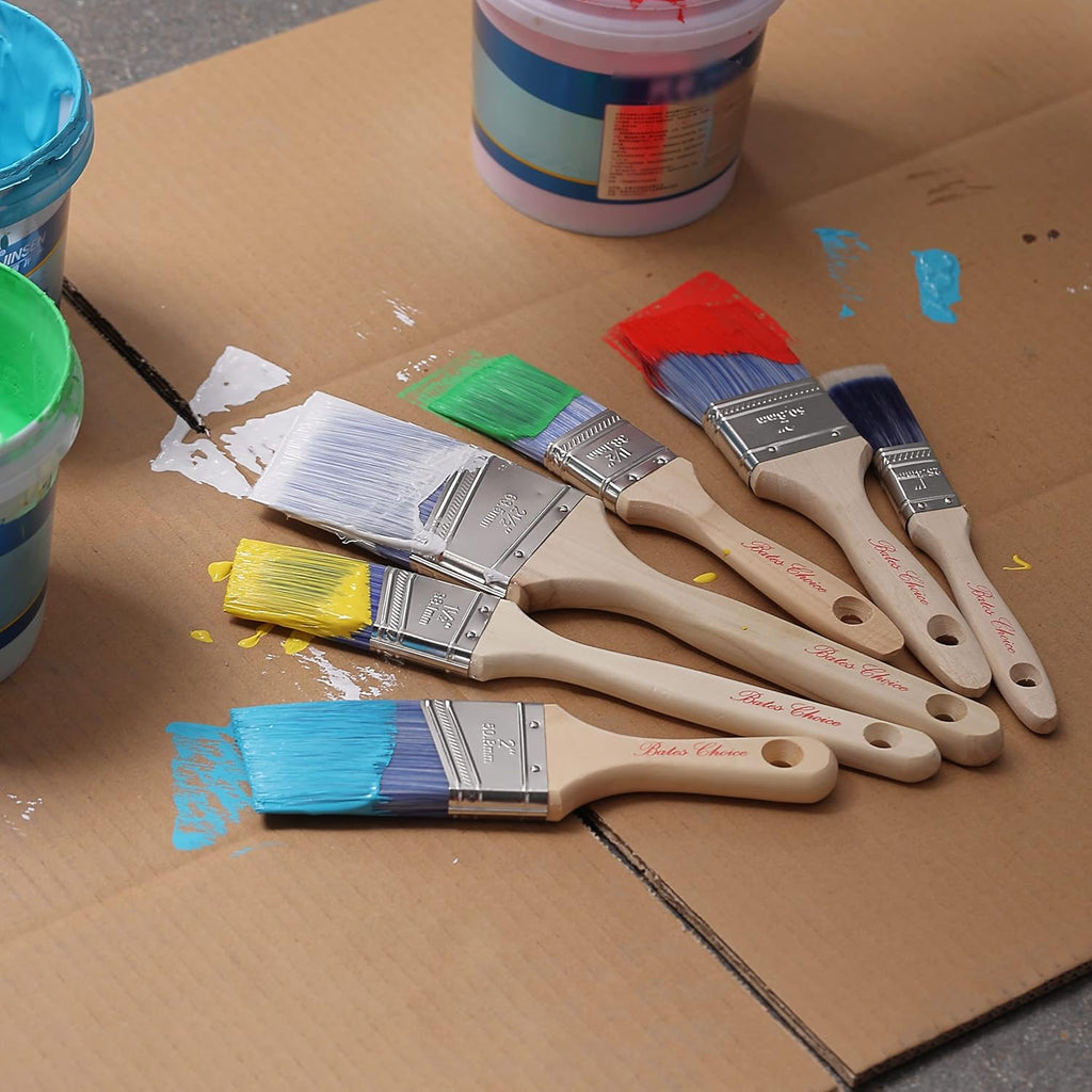 Bates- Paint Brushes, 6 Pack, Treated Wood Handle, Paint Brushes for Walls