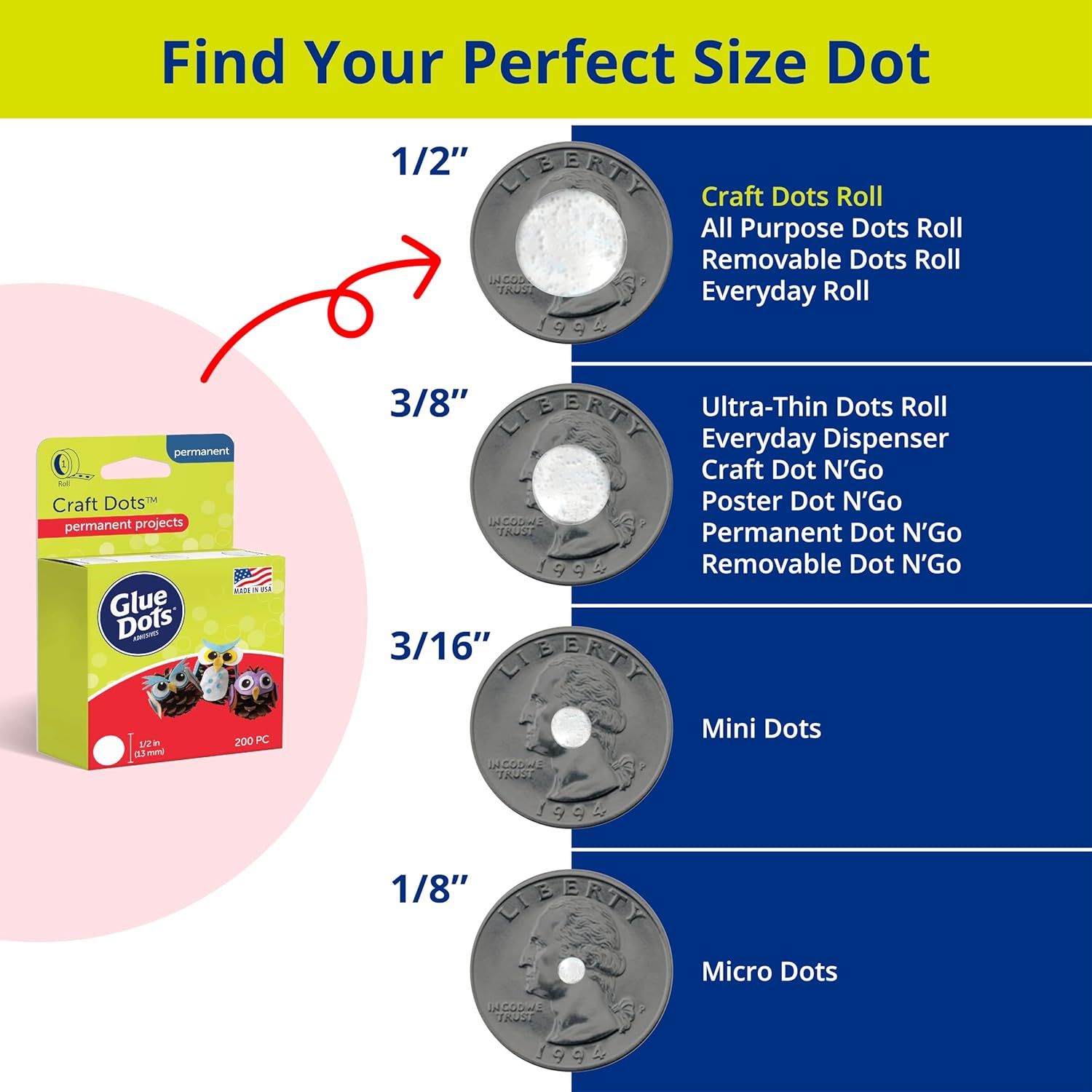 Glue Dots, Craft Dots, Double-Sided, 1/2", .5 Inch, 200 Dots, DIY Craft Glue