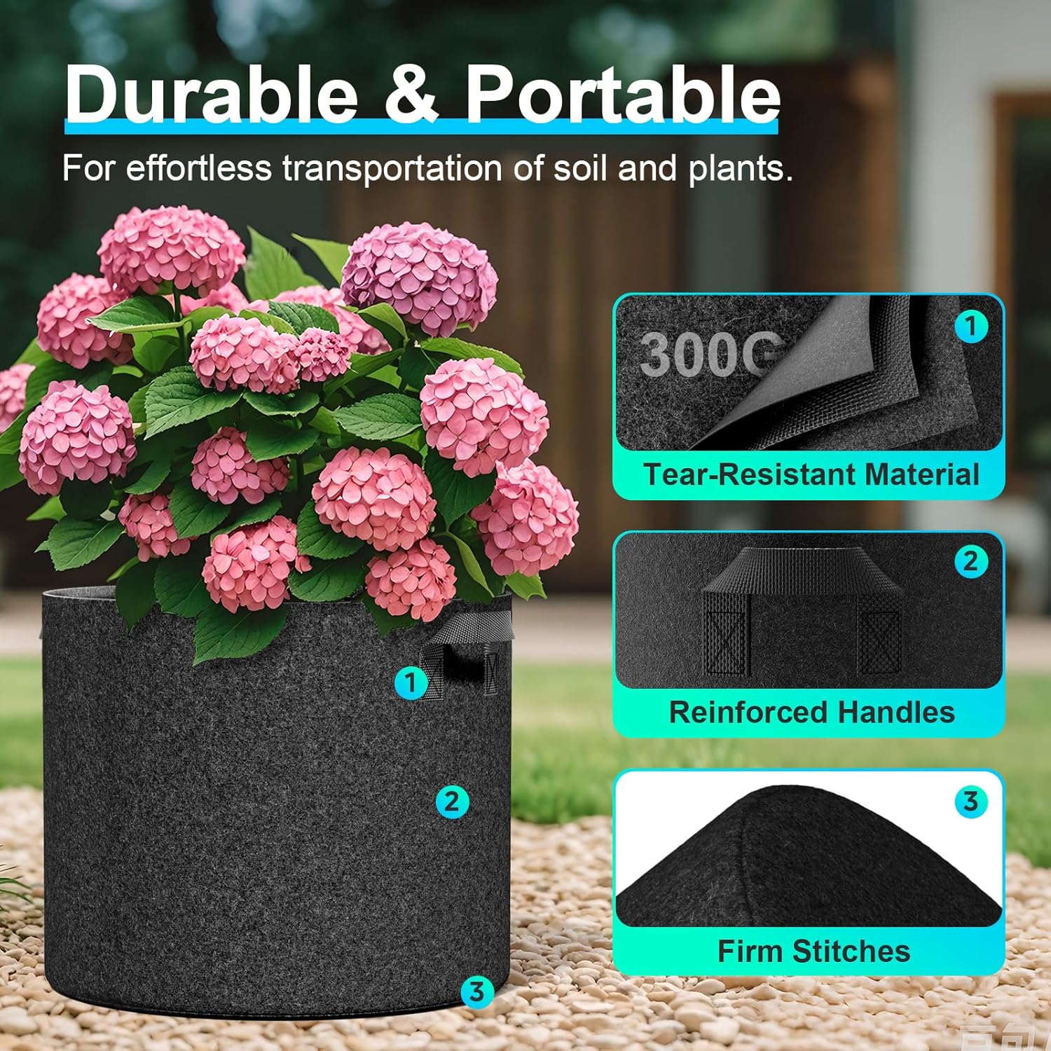 Land Guard 4-Pack Fabric Grow Bags 5 Gallon, Thickened Nonwoven Garden Pots